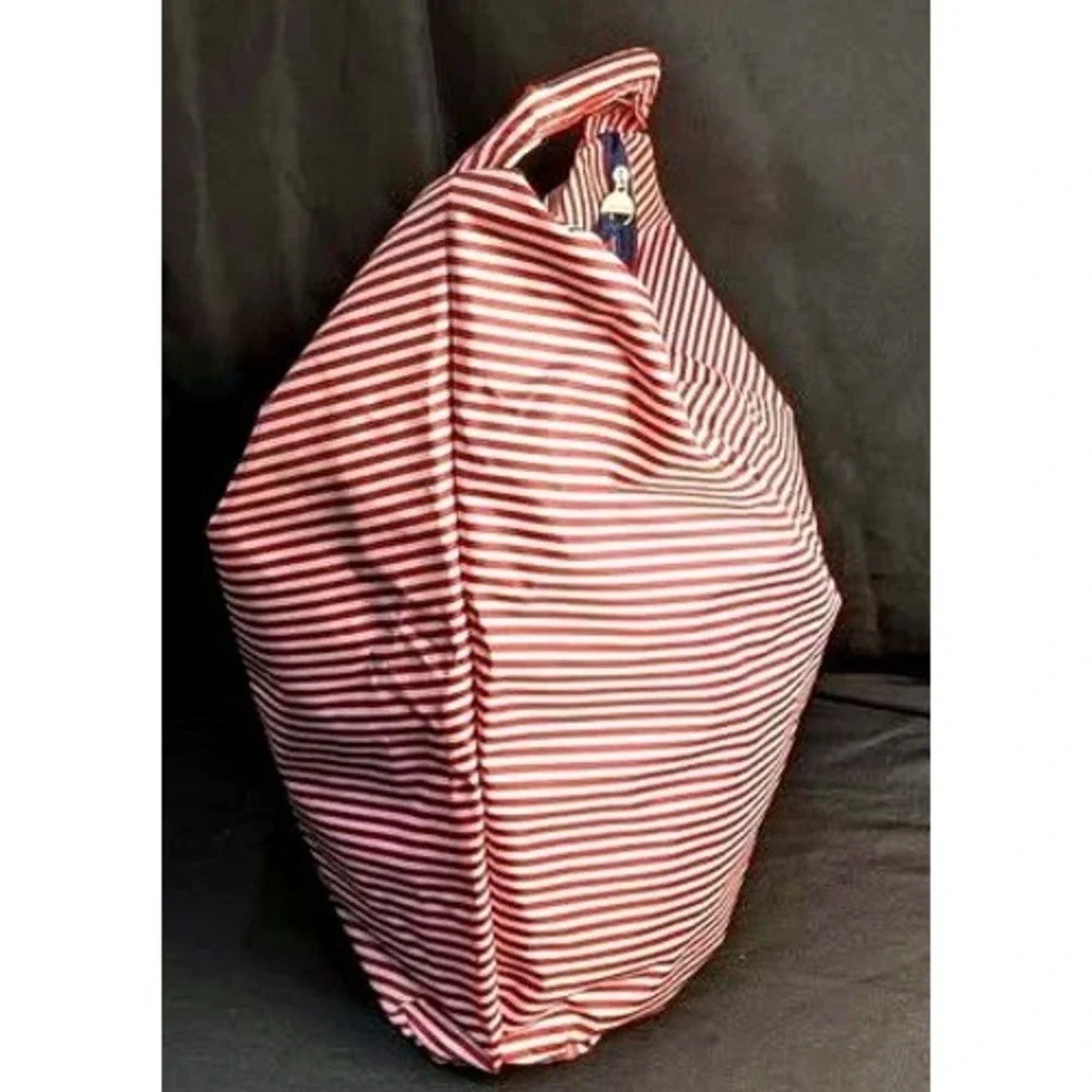 NWOT~Lancome Nautical Red/White Striped Hobo Tote Bag~Summer Beach ~ Zip Closure
